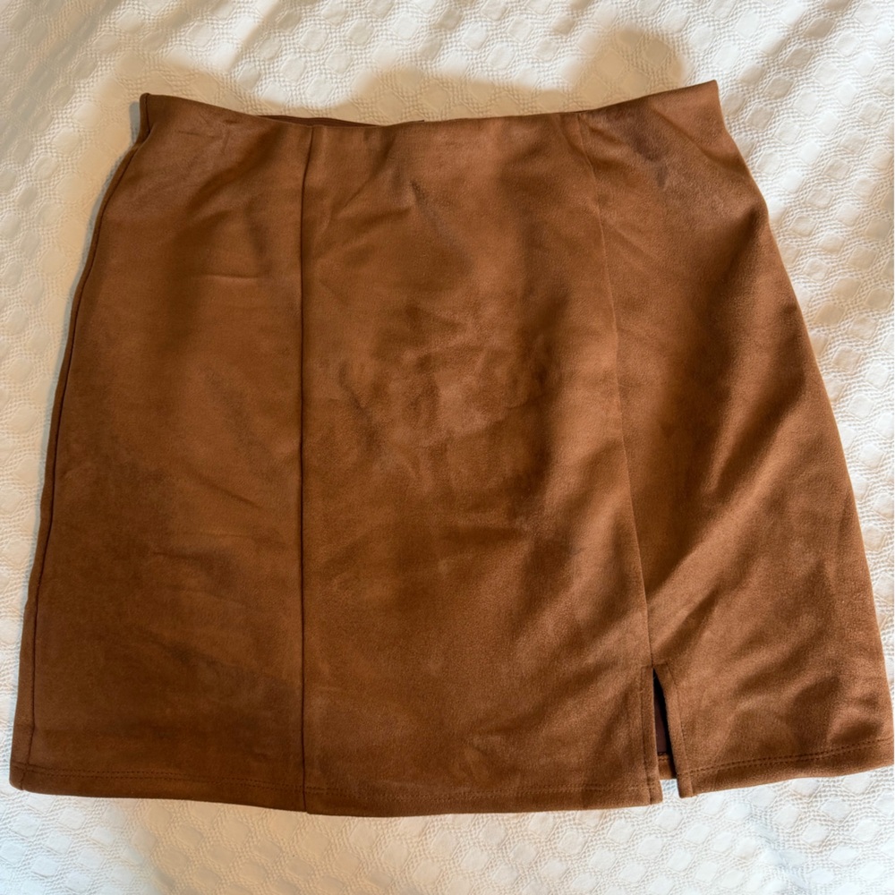 Alya Brown Faux Suede Midi Skirt